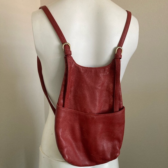 JP Ourse Dark Red Pebbled Leather Kangaroo Backpack Shoulder Bag Purse - Picture 2 of 8